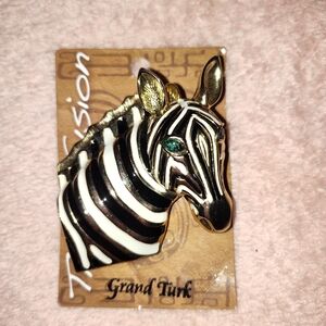 Zebra Brooch with Black and White Stripes